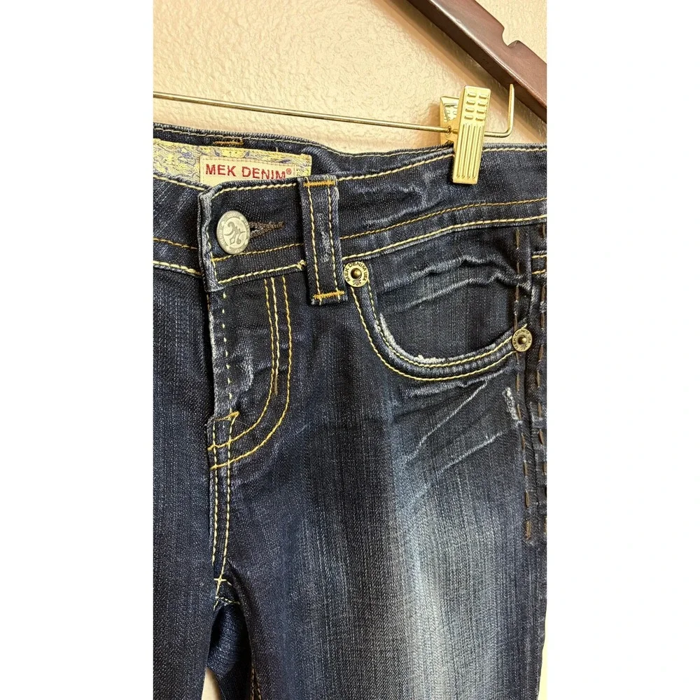MEK Denim‎ Henderson Bootcut Jeans 28 Dark Wash Distressed Y2K W1HENDB2 DKBLU